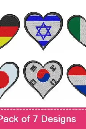 Discount Countries Heart Flags Embroidery design pack by Bella Mia Designs, Embroidery Packs on EmbroideryDesigns.com