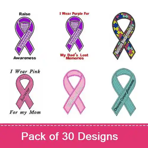 Disease Awareness Ribbons Embroidery design pack by Bella Mia Designs, Embroidery Packs on EmbroideryDesigns.com Don’t Miss Out