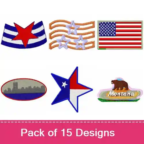American States & Symbols Embroidery design pack by Ann The Gran, Embroidery Packs on EmbroideryDesigns.com Seasonal Sale