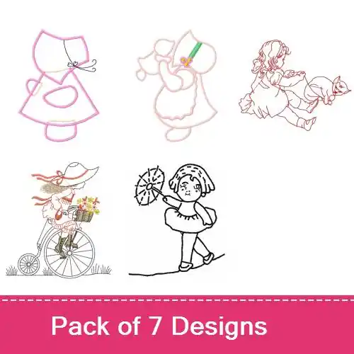Limited Offer Little Girl Outlines Embroidery design pack by Ann The Gran, Embroidery Packs on EmbroideryDesigns.com