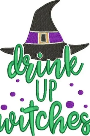 Worldwide Shipping Drink Up Witches Embroidery Design