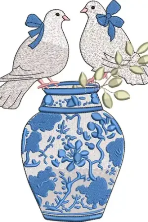 Doves On Vase Embroidery Design Exclusive Offer