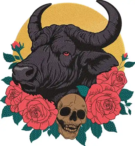 Order Now Bull & Roses Embroidery Design