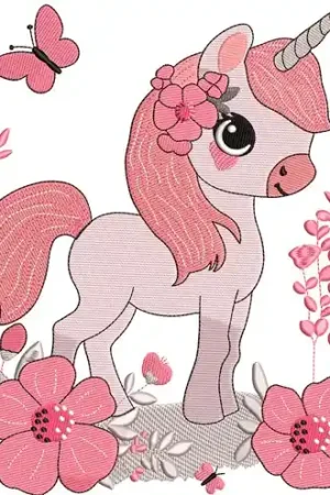 Unicorn In Flowers Embroidery Design Price Cut