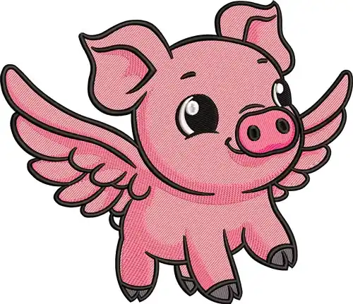 Viral Winged Pig Embroidery Design