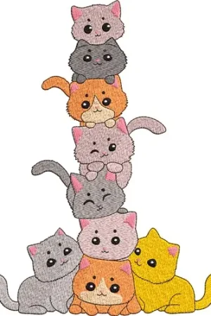 Stacked Cats Embroidery Design Place Order