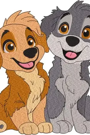 Two Dogs Embroidery Design Wholesale
