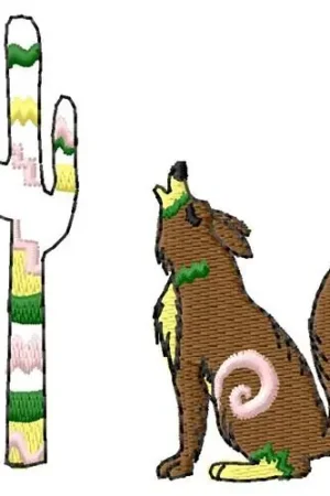 While Supplies Last Coyote & Cactus Embroidery Design